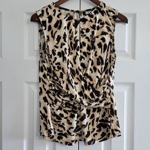 DKNY Sleeveless Drape Front Blouse Animal Print Women’s Medium NWT